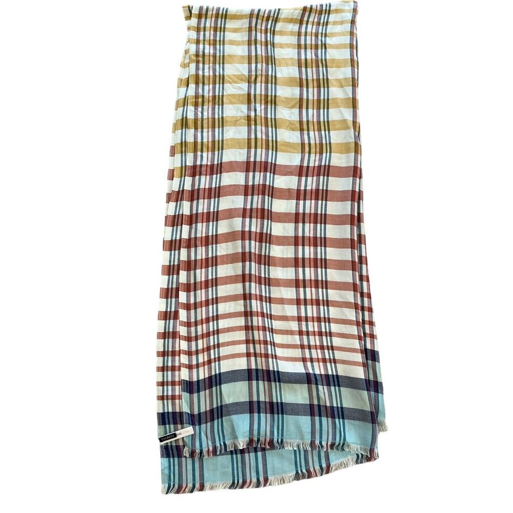Talbots Multicolor Pastel Plaid Scarf Rayon Lightweight Fringe Preppy
